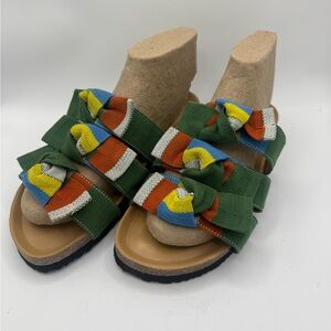Shekudo Vibrant Green and Orange Sandals with Ergonomic Comfort